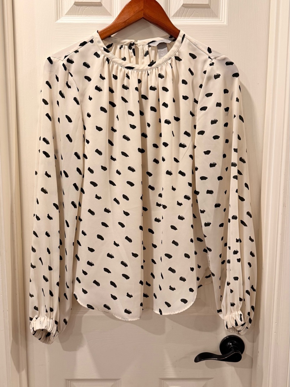 H&M Cream Blouse with Black Spot Print